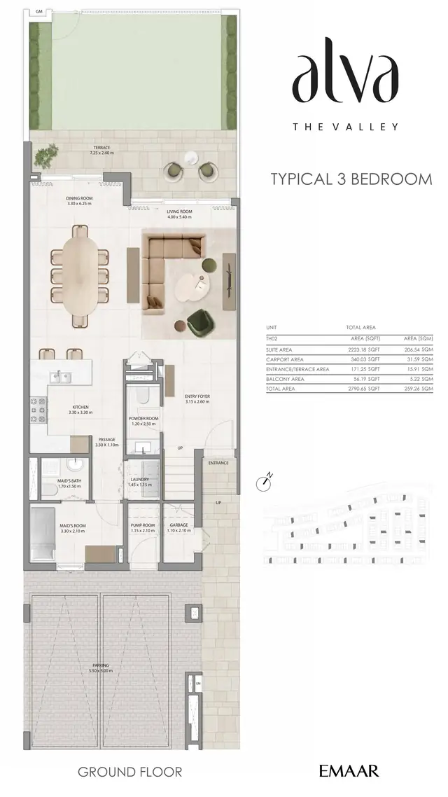 ALVA 3 bedroom townhouse TH02 ground floor preview