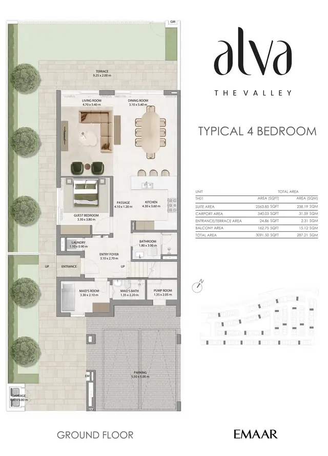 ALVA 4 bedroom townhouse TH01 ground floor preview